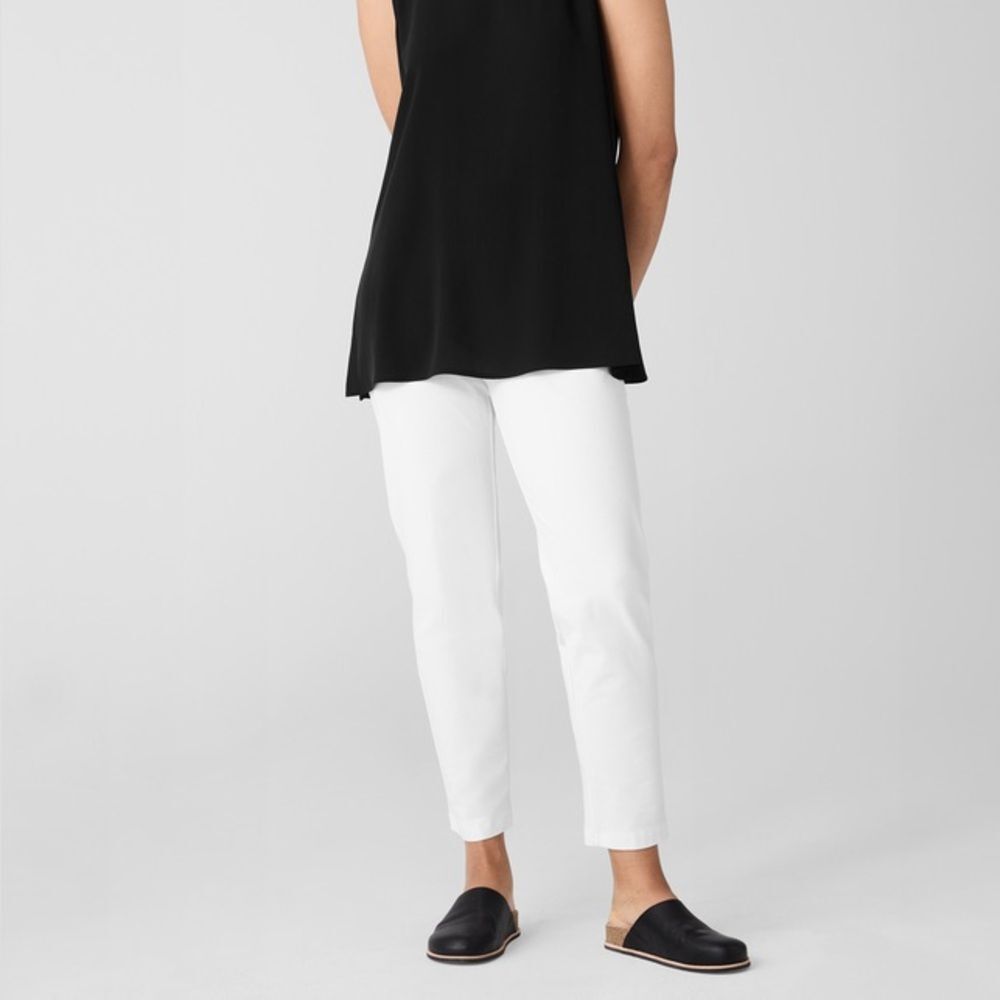 Eileen Fisher Organic Cotton Stretch Twill Ankle M White Pockets Quiet Luxury‎